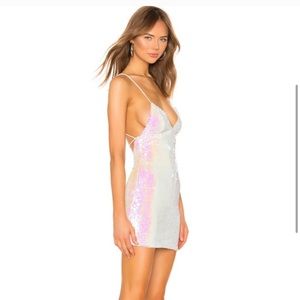 Superdown Tamia Lace Up Sequin Dress in Opal